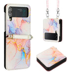 Custodia per telefono in pelle con motivo marmorizzato a tracolla, For Samsung Galaxy Z Flip3 5G, For Samsung Galaxy Z Flip4