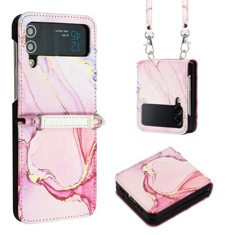 Custodia per telefono in pelle con motivo marmorizzato a tracolla, For Samsung Galaxy Z Flip3 5G, For Samsung Galaxy Z Flip4