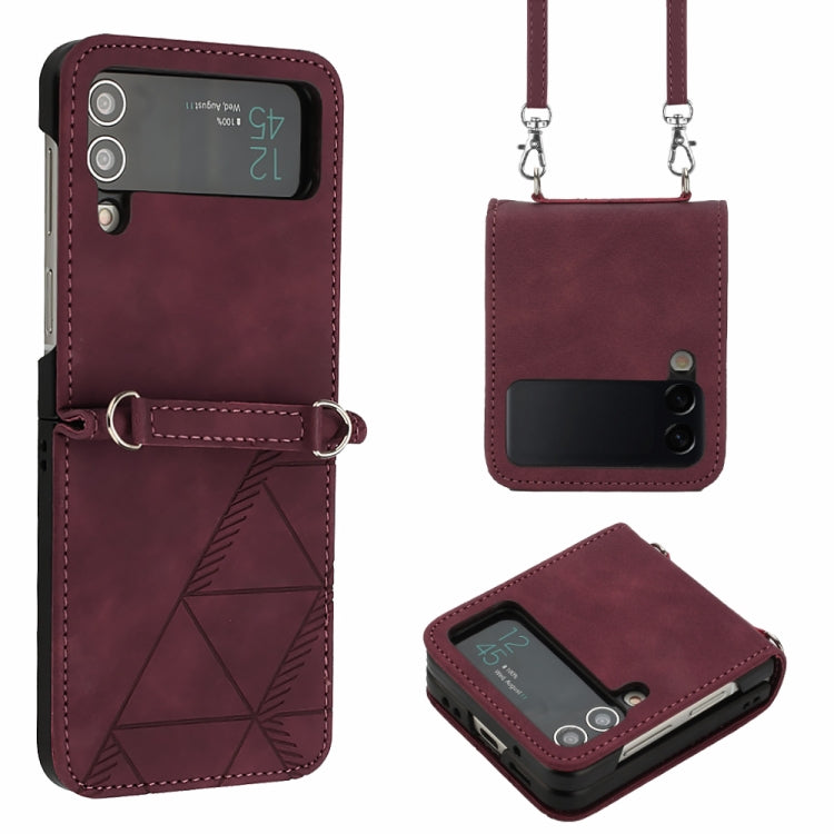 Custodia per telefono in pelle goffrata 3D a tracolla, For Samsung Galaxy Z Flip3 5G, For Samsung Galaxy Z Flip4