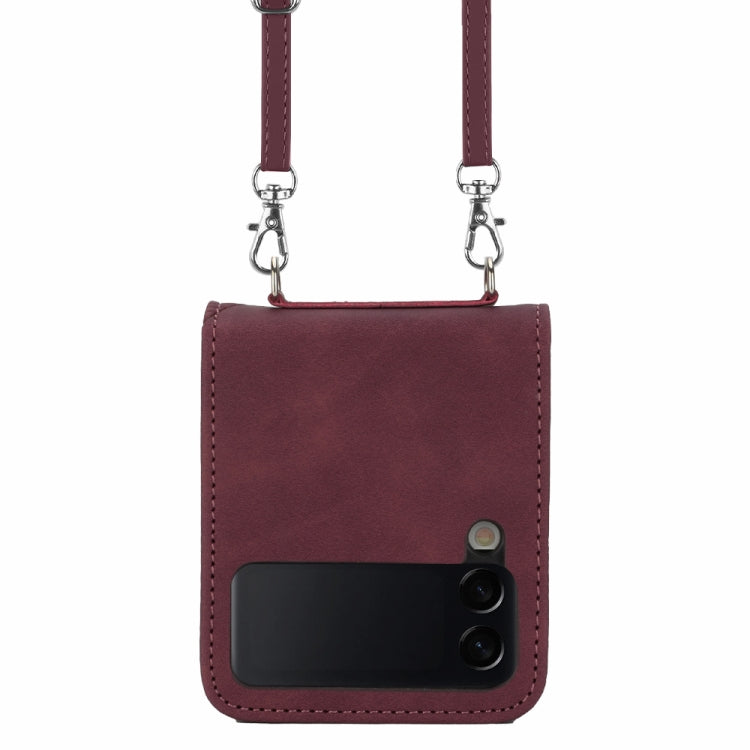 Custodia per telefono in pelle goffrata 3D a tracolla, For Samsung Galaxy Z Flip3 5G, For Samsung Galaxy Z Flip4