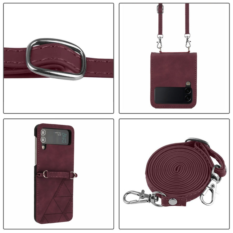 Custodia per telefono in pelle goffrata 3D a tracolla, For Samsung Galaxy Z Flip3 5G, For Samsung Galaxy Z Flip4