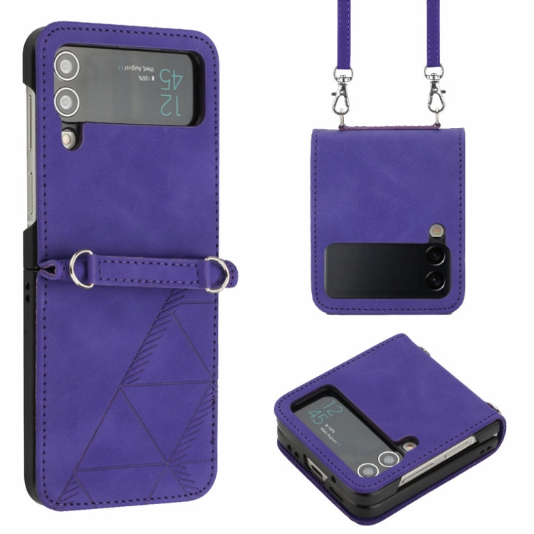 Custodia per telefono in pelle goffrata 3D a tracolla, For Samsung Galaxy Z Flip3 5G, For Samsung Galaxy Z Flip4