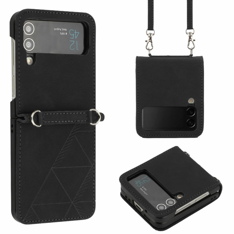 Custodia per telefono in pelle goffrata 3D a tracolla, For Samsung Galaxy Z Flip3 5G, For Samsung Galaxy Z Flip4