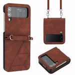 Custodia per telefono in pelle goffrata 3D a tracolla, For Samsung Galaxy Z Flip3 5G, For Samsung Galaxy Z Flip4