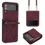 Custodia per telefono in pelle goffrata 3D a tracolla, For Samsung Galaxy Z Flip3 5G, For Samsung Galaxy Z Flip4