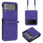Custodia per telefono in pelle goffrata 3D a tracolla, For Samsung Galaxy Z Flip3 5G, For Samsung Galaxy Z Flip4
