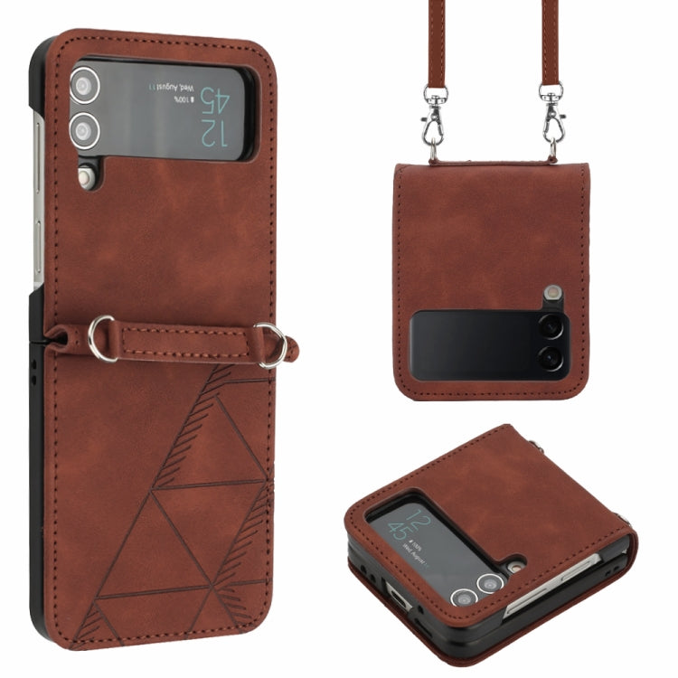 Custodia per telefono in pelle goffrata 3D a tracolla, For Samsung Galaxy Z Flip3 5G, For Samsung Galaxy Z Flip4