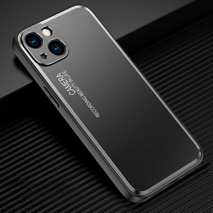 Custodia per telefono in metallo satinato serie Light and Shadow, For iPhone 14, For iPhone 14 Plus, For iPhone 14 Pro, For iPhone 14 Pro Max