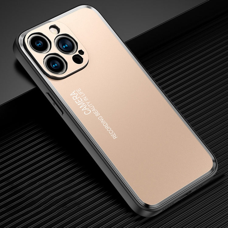 Custodia per telefono in metallo satinato serie Light and Shadow, For iPhone 14, For iPhone 14 Plus, For iPhone 14 Pro, For iPhone 14 Pro Max