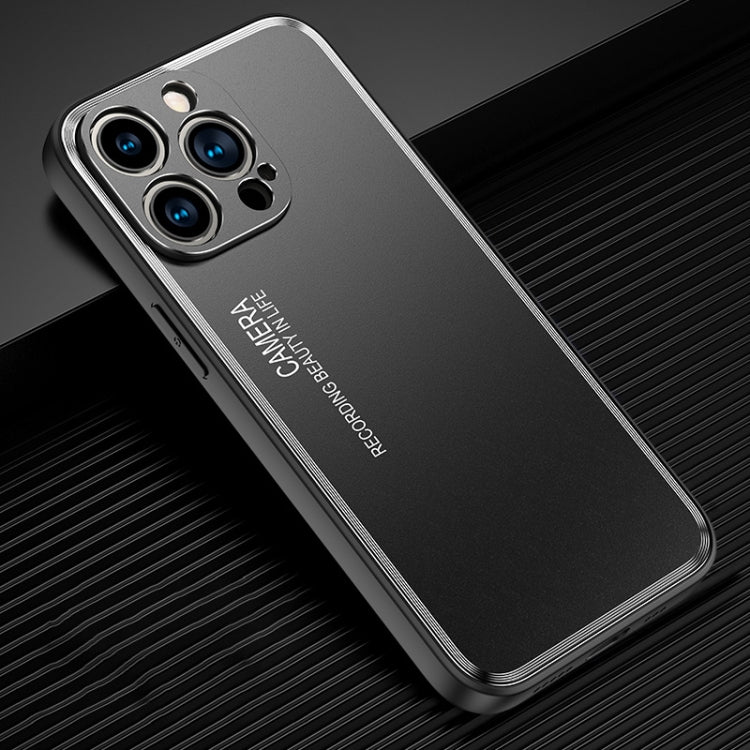 Custodia per telefono in metallo satinato serie Light and Shadow, For iPhone 14, For iPhone 14 Plus, For iPhone 14 Pro, For iPhone 14 Pro Max