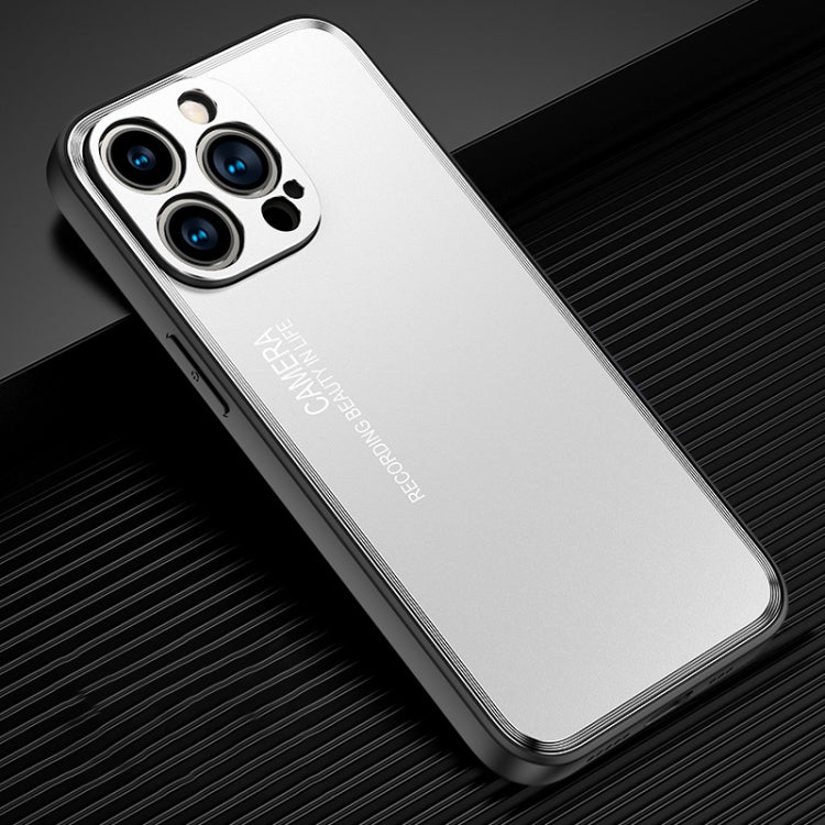 Custodia per telefono in metallo satinato serie Light and Shadow, For iPhone 14, For iPhone 14 Plus, For iPhone 14 Pro, For iPhone 14 Pro Max