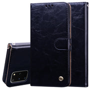 Custodia in pelle a vibrazione orizzontale con struttura in cera d'olio stile business, con supporto, slot per schede e portafoglio, For Samsung Galaxy S20 Plus, For Samsung Galaxy S20 Ultra, For Xiaomi Mi A3