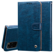Custodia in pelle a vibrazione orizzontale con struttura in cera d'olio stile business, con supporto, slot per schede e portafoglio, For Samsung Galaxy S20 Plus, For Samsung Galaxy S20 Ultra, For Xiaomi Mi A3