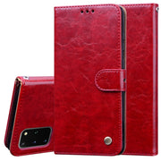 Custodia in pelle a vibrazione orizzontale con struttura in cera d'olio stile business, con supporto, slot per schede e portafoglio, For Samsung Galaxy S20 Plus, For Samsung Galaxy S20 Ultra, For Xiaomi Mi A3