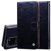 Custodia in pelle a vibrazione orizzontale con struttura in cera d'olio stile business, con supporto, slot per schede e portafoglio, For Samsung Galaxy S20 Plus, For Samsung Galaxy S20 Ultra, For Xiaomi Mi A3