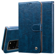 Custodia in pelle a vibrazione orizzontale con struttura in cera d'olio stile business, con supporto, slot per schede e portafoglio, For Samsung Galaxy S20 Plus, For Samsung Galaxy S20 Ultra, For Xiaomi Mi A3