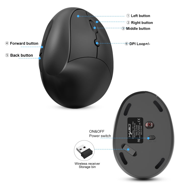 Mouse da gioco ergonomico verticale ricaricabile wireless X10 2.4G, X10 Rechargeable (Black), X10 Rechargeable (Grey)