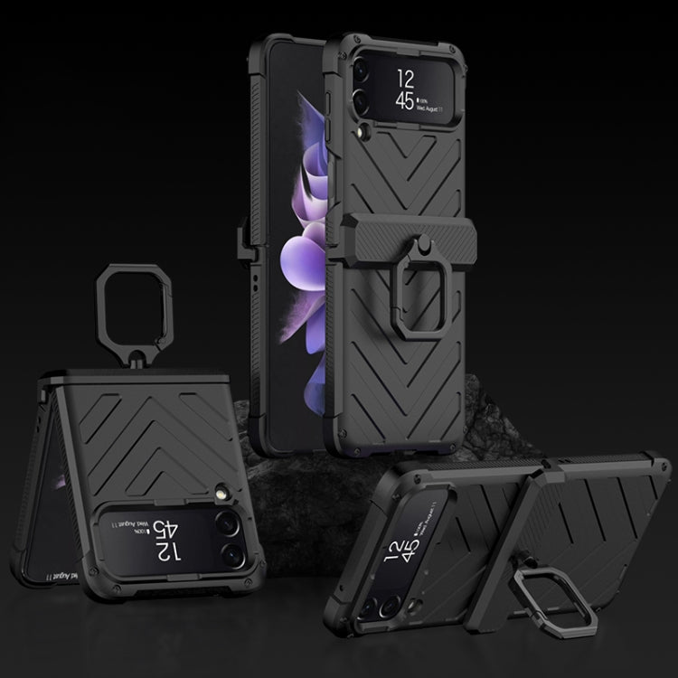 Custodia per cellulare con armatura magnetica scorrevole GKK con supporto per anello, For Samsung Galaxy Z Flip4