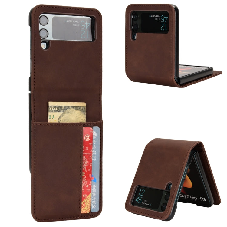 Custodia per telefono pieghevole con slot per schede esterno semi-diviso sulla pelle, For Samsung Galaxy Z Flip3 5G, For Samsung Galaxy Z Flip4 5G