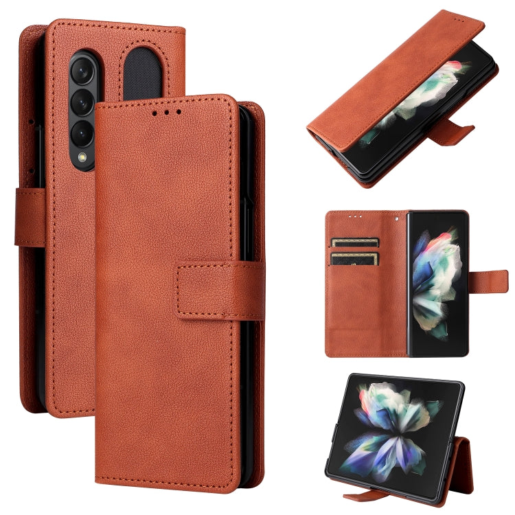 Custodia per telefono in pelle con flip in pelle di agnello con slot per penna, For Samsung Galaxy Z Fold4