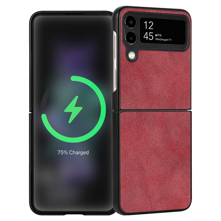Custodia per telefono piegata in pelle con trama in pelle di agnello, For Samsung Galaxy Z Flip4, For Samsung Galaxy Z Flip3 5G