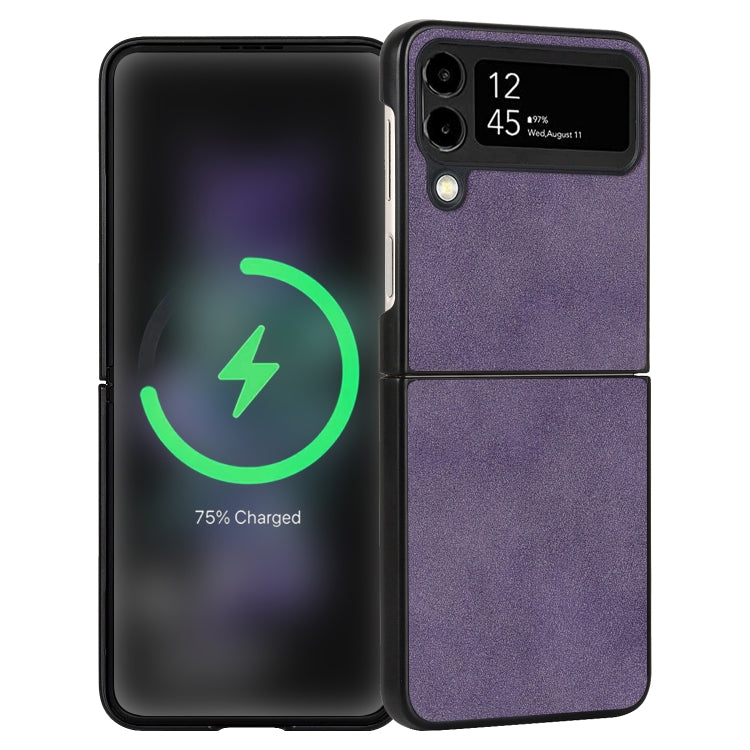 Custodia per telefono piegata in pelle con trama in pelle di agnello, For Samsung Galaxy Z Flip4, For Samsung Galaxy Z Flip3 5G