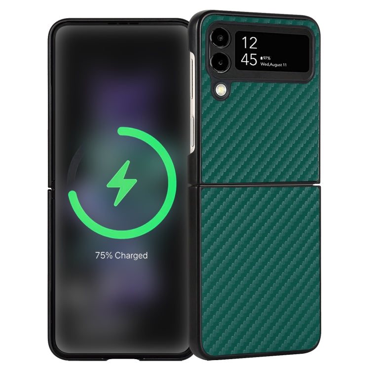 Custodia per telefono piegata in pelle con trama in fibra di carbonio, For Samsung Galaxy Z Flip4, For Samsung Galaxy Z Flip3 5G
