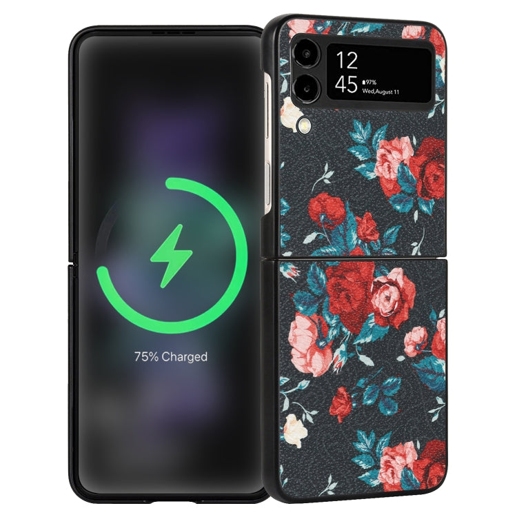 Custodia per telefono piegata in pelle con motivo a fiori, For Samsung Galaxy Z Flip4, For Samsung Galaxy Z Flip3 5G