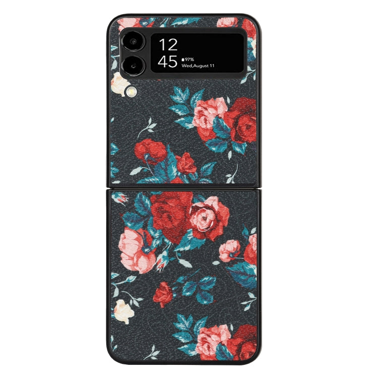 Custodia per telefono piegata in pelle con motivo a fiori, For Samsung Galaxy Z Flip4, For Samsung Galaxy Z Flip3 5G