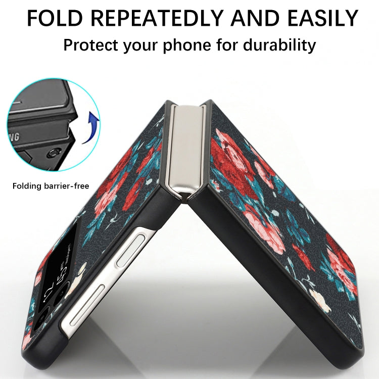 Custodia per telefono piegata in pelle con motivo a fiori, For Samsung Galaxy Z Flip4, For Samsung Galaxy Z Flip3 5G