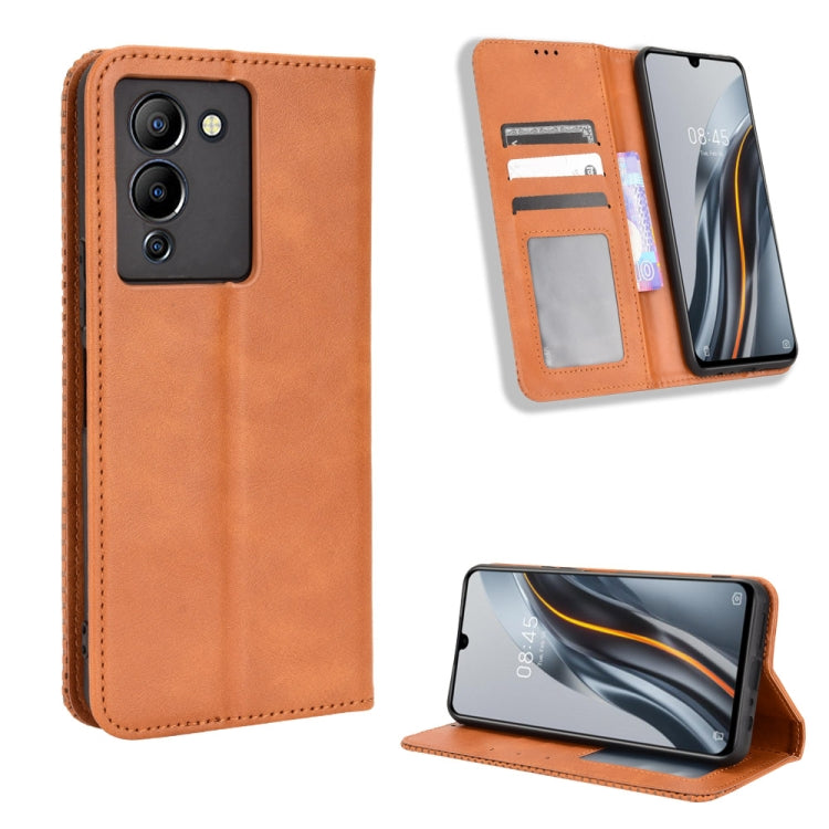 Custodia per telefono in pelle con trama retrò con fibbia magnetica, For vivo Y77 5G, For Infinix Note 12 G96, For Infinix Note 12 VIP, For Infinix Note 12i, For Tecno Camon 19 Pro, For Tecno Camon 19
