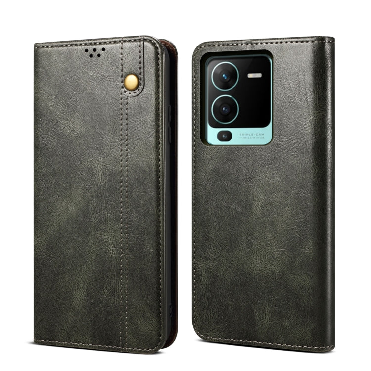 Custodia per telefono in pelle a conchiglia con struttura a cavallo pazzo in cera d'olio, For vivo V25 Pro
