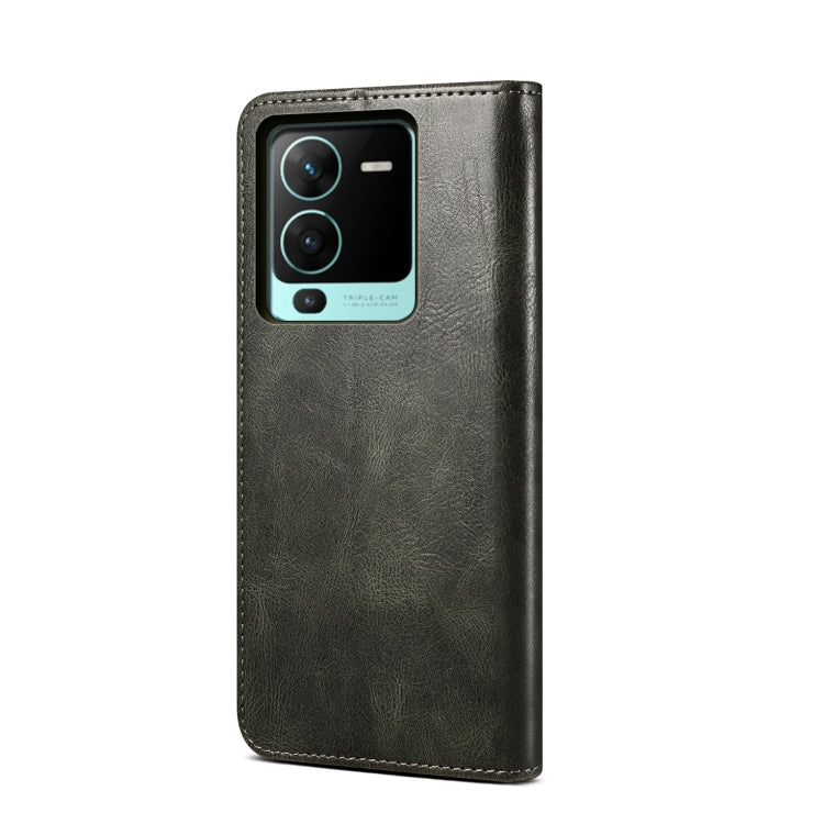 Custodia per telefono in pelle a conchiglia con struttura a cavallo pazzo in cera d'olio, For vivo V25 Pro
