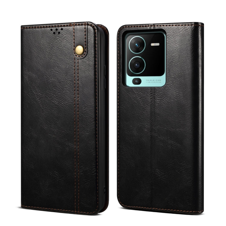 Custodia per telefono in pelle a conchiglia con struttura a cavallo pazzo in cera d'olio, For vivo V25 Pro