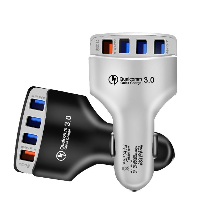 KC08 4 in 1 Spina di conversione per accendisigari Caricabatteria rapido per auto USB multifunzione, KC08 (Black), KC08 (White)