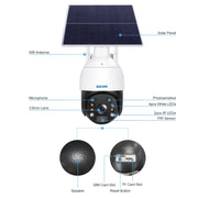 ESCAM QF724 3MP 24h Registrazione Cloud Storage PT 4G PIR Allarme Telecamera IP con pannello solare, US Plug, EU Plug
