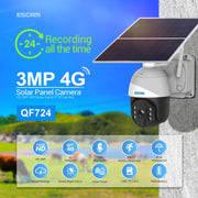ESCAM QF724 3MP 24h Registrazione Cloud Storage PT 4G PIR Allarme Telecamera IP con pannello solare, US Plug, EU Plug