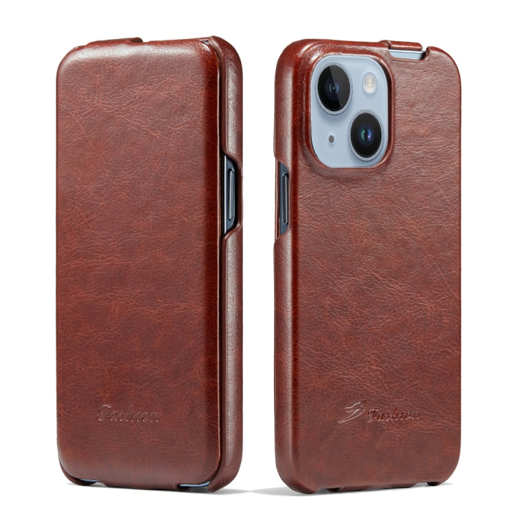 Fierre Shann Oil Wax Texture Custodia per cellulare in PU a vibrazione verticale, For iPhone 14, For iPhone 14 Plus, For iPhone 14 Pro, For iPhone 14 Pro Max
