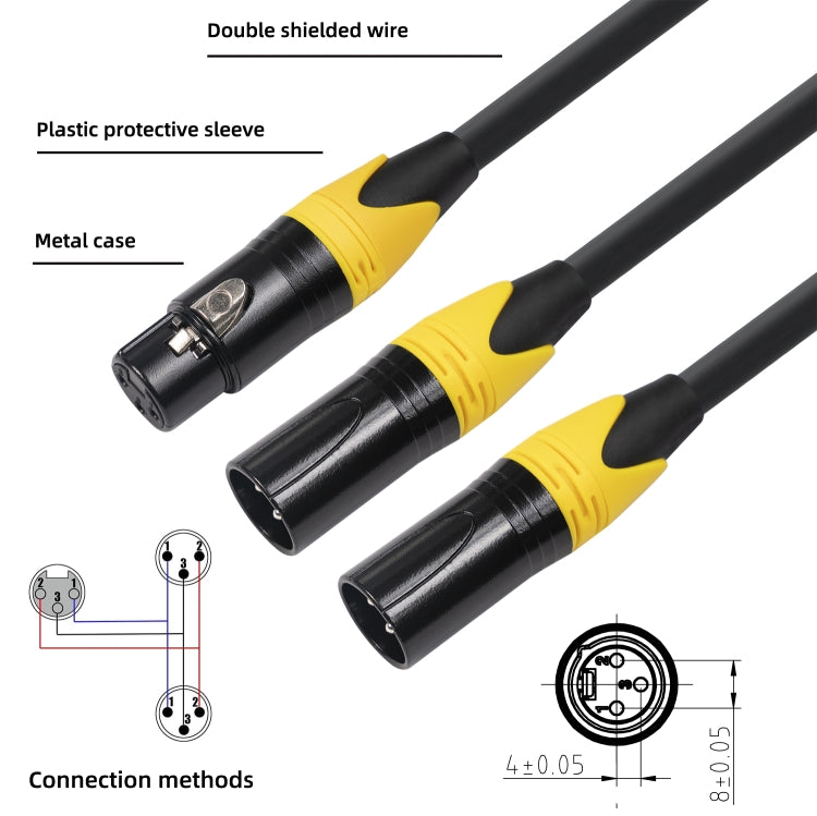 XK303MMF-10 3-Pin XLR Female to Dual XLR Male Audio Cable, Length: 1m, XLR F to 2 x XLR M