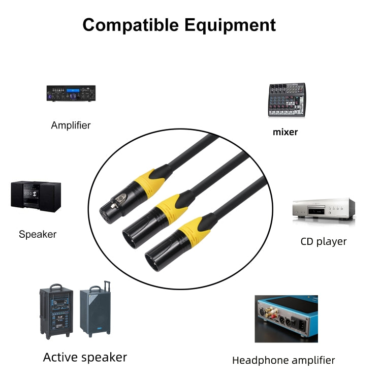 XK303MMF-10 3-Pin XLR Female to Dual XLR Male Audio Cable, Length: 1m, XLR F to 2 x XLR M