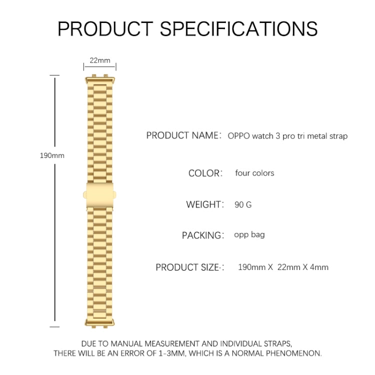 Cinturino per orologio in acciaio inossidabile con fibbia piatta a tre sfere, For OPPO Watch 3 Pro, For OPPO Watch 3