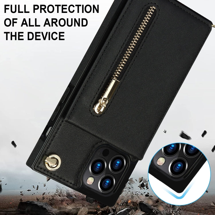 Custodia per telefono quadrata con cerniera a tracolla con supporto, For iPhone 14, For iPhone 14 Plus, For iPhone 14 Pro, For iPhone 14 Pro Max