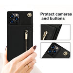 Custodia per telefono quadrata con cerniera a tracolla con supporto, For iPhone 14, For iPhone 14 Plus, For iPhone 14 Pro, For iPhone 14 Pro Max