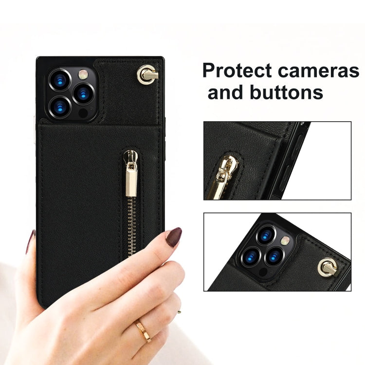 Custodia per telefono quadrata con cerniera a tracolla con supporto, For iPhone 14, For iPhone 14 Plus, For iPhone 14 Pro, For iPhone 14 Pro Max