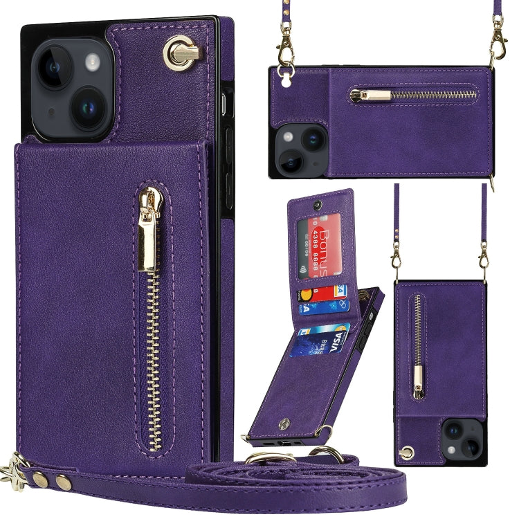 Custodia per telefono quadrata con cerniera a tracolla con supporto, For iPhone 14, For iPhone 14 Plus, For iPhone 14 Pro, For iPhone 14 Pro Max