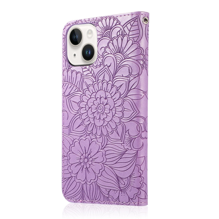 Custodia in pelle orizzontale con girasole goffrato Skin Feel, For iPhone 13, For iPhone 13 mini, For iPhone 13 Pro, For iPhone 13 Pro Max