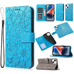 Custodia in pelle orizzontale con girasole goffrato Skin Feel, For iPhone 13, For iPhone 13 mini, For iPhone 13 Pro, For iPhone 13 Pro Max