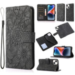 Custodia in pelle orizzontale con girasole goffrato Skin Feel, For iPhone 13, For iPhone 13 mini, For iPhone 13 Pro, For iPhone 13 Pro Max