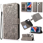 Custodia in pelle orizzontale con girasole goffrato Skin Feel, For iPhone 13, For iPhone 13 mini, For iPhone 13 Pro, For iPhone 13 Pro Max