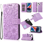 Custodia in pelle orizzontale con girasole goffrato Skin Feel, For iPhone 13, For iPhone 13 mini, For iPhone 13 Pro, For iPhone 13 Pro Max